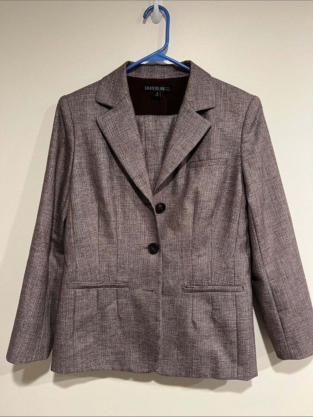 Lafayette 148 New York Taupe Plaid Blazer
